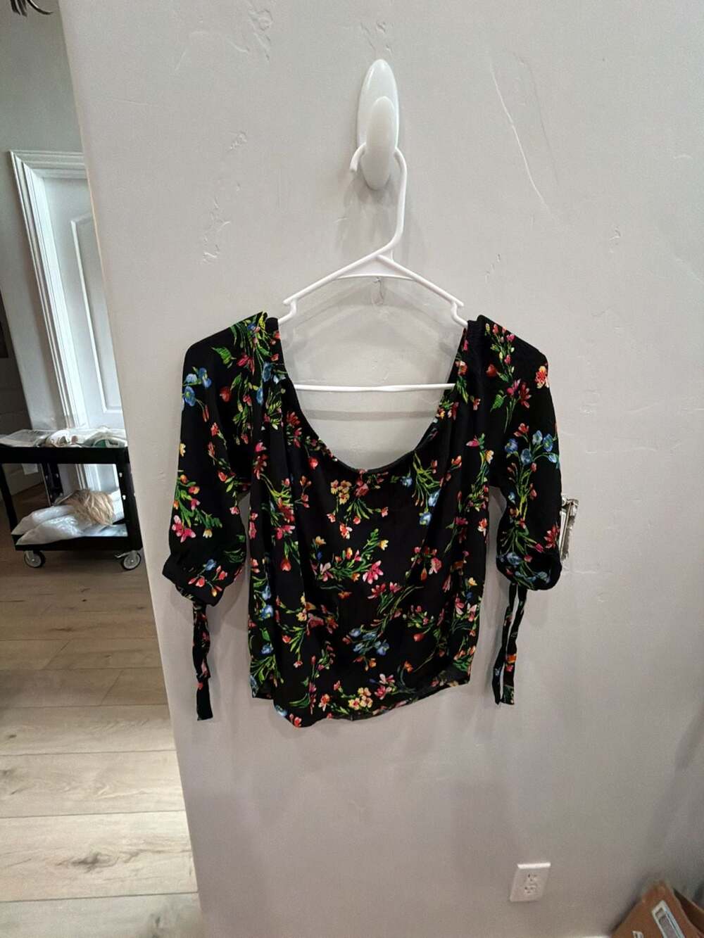 Ambiance Floral Print Off-The-Shoulder Ruched Crop Top